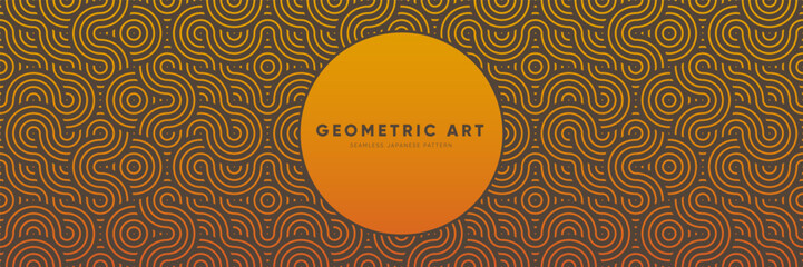 Wall Mural - Sunset Optical Seamless Geometric Pattern Background in Bold, Dark Shades of Black and Orange Inspired by Japanese, Chinese, Indian Fabric Traditions and Brutalist Design.