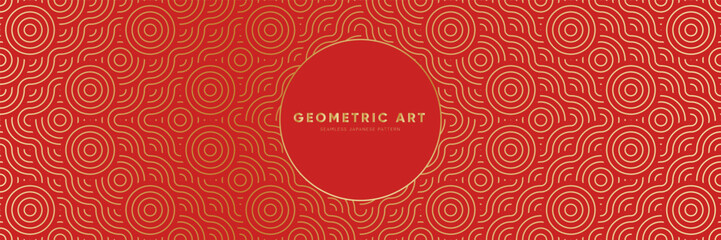 Wall Mural - Vintage Retro Elegance. Rich Red Seamless Pattern Inspired by Japanese, Chinese, Indian, Korean Traditions - Abstract Geometric Design with an Antique Aesthetic for Festive Occasions.