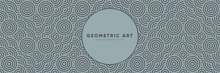 Wall Mural - Bold Menswear Design Seamless Retro Pattern in Optical Circle Motif. Abstract Geometric Texture from Japanese, Chinese, Indian, Korean Traditions
