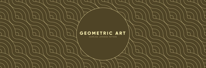 Wall Mural - Golden Antique Aesthetic Background. Gorgeous, Geometric, Seamless Pattern of Japanese Influence.