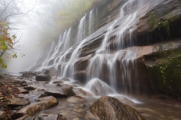 Canvas Print - close-up of misty cascading waterfalls, with droplets of water visible, created with generative ai