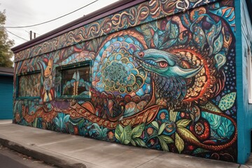 Wall Mural - colorful mural of mythical creature, with detailed ornaments and patterns, created with generative ai