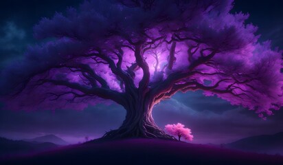 Purple fantasy magic tree. Generative AI