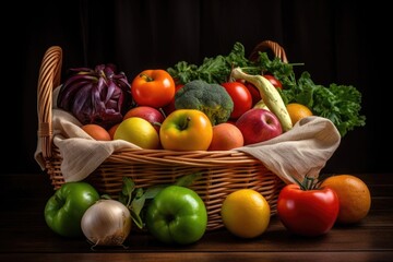 Canvas Print - a basket of fresh fruits and vegetables, ready for cooking or baking, created with generative ai