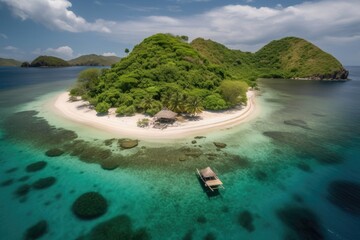 Sticker - remote island with azure waters and white sand beaches, perfect for swimming and snorkeling, created with generative ai