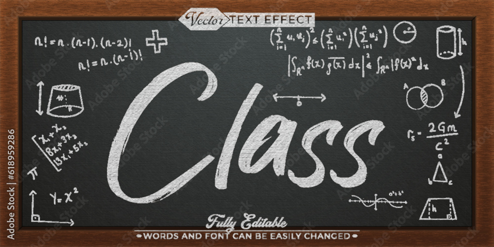 White Chalk Class Vector Editable Text Effect Template Stock Vector ...
