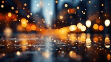 Water Drops On The Rainny Day. Night View In The City. Night Bokeh Background. GenerativeAI