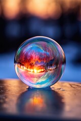 Canvas Print - macro shot of soap bubble reflecting light, created with generative ai