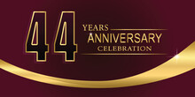 44th Year Anniversary Celebration Background. Golden Lettering And A Gold Ribbon On Dark Background,vector Design For Celebration, Invitation Card, And Greeting Card.
