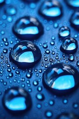 Sticker - close-up of water droplets on blue glass, created with generative ai