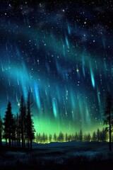 Wall Mural - night sky with stars and blue aurora, created with generative ai