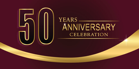 50th Year anniversary celebration background. Golden lettering and a gold ribbon on dark background,vector design for celebration, invitation card, and greeting card.