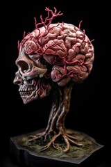 Sticker - close-up of a human brain model on a dark background, created with generative ai