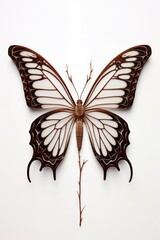 Canvas Print - perfectly symmetrical top view of a butterfly on a twig, created with generative ai