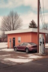 Poster - electric car charging at a charging station, created with generative ai