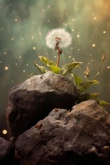 Canvas Print - a gentle dandelion with seeds ready to take flight, created with generative ai