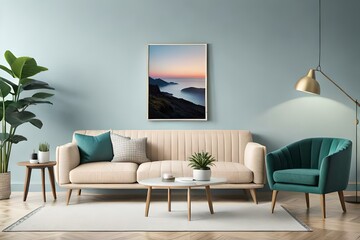 a beautiful canvas frame 3d mockup in modern living room, bed room, kitchen, bathroom interior, crea
