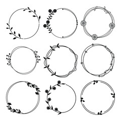 Set of circle frame with flowers