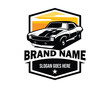 old camaro car silhouette. front view on white background with amazing sunset view. Best for logo, badge, emblem, icon, design sticker, vintage car industry.