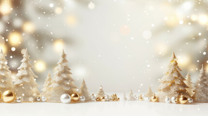 Wall Mural - Christmas banner with blank space for text, xmas tree and sparkle bokeh lights on white canvas background