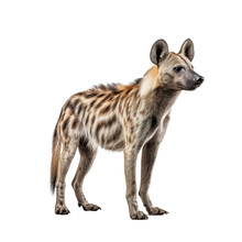 Portrait Of A Hyena Standing In Front Of White Background