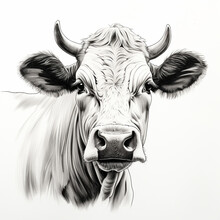 Black And White Sketch Illustration Of A Cow's Head