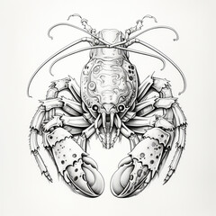 Wall Mural - black and white sketch illustration of a lobster