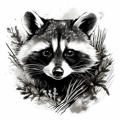 Sticker - black and white sketch illustration of a racon