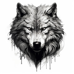 Wall Mural - black and white sketch illustration of a wolf