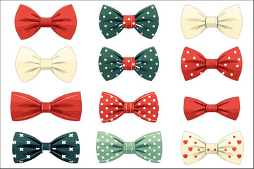 Set of bow tie decorative element vector illustration isolated on white 