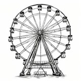 Fototapeta  - Ferris wheel isolated on white background, black and white ink illustration, hand drawn illustration created with generative AI