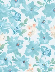  seamless pattern with green-blue flowers drawing in watercolor style