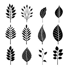 Wall Mural - Branches in monochrome: showcasing the beauty of black and white leaves