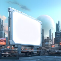 Wall Mural - Unfilled billboard set against a futuristic cityscape