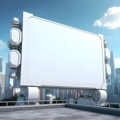 Wall Mural - Blank billboard standing tall against a futuristic city backdrop
