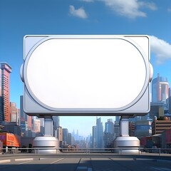 Wall Mural - Blank billboard standing tall against a futuristic city backdrop