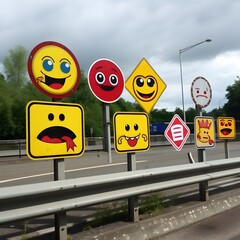 Wall Mural - Signboards showcasing a variety of emotive and engaging emojis