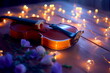 © Лилия Захарчук - violin with a wreath of violets wrapped around it. with a beautiful background