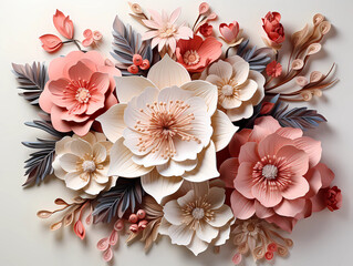 Pastel Floral Symphony: Harmonious 3D Flowers Sublimation for Artistic Creations, flowers on a wooden background, bouquet of colorful roses, Created using generative AI