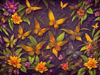 Canvas Print - Vintage exotic night garden, Generative AI Illustration