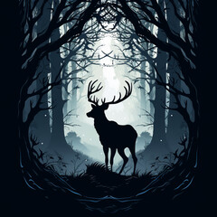 Wall Mural - black silhouette illustration of a deer