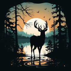 Canvas Print - black silhouette illustration of a deer