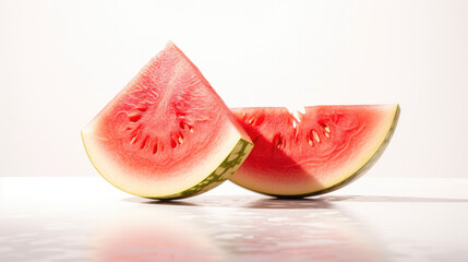 Fresh Juicy Ripe Watermelon in Two Different Cuts with Isolated Minimalist White Background.