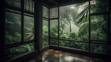 Rainy Windows In The Jungle. Generative AI