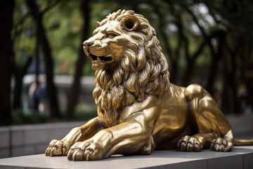 Lion statue in garden. The lion is a symbol of the city. Generative AI