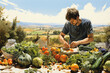 anonymous chef harvesting fresh vegetables on a farm