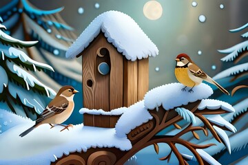 two birds in snow generated AI