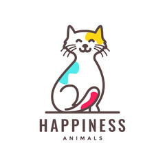 Wall Mural - cat pets lines art colorful abstract modern mascot cartoon smile happy cute logo vector icon illustration