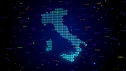 Wall Mural - futuristic motion view blue colorful shiny digital technology hud dots mosaic grid italy map light s