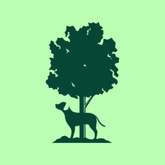 Wall Mural - dog pets and tree plant alone mascot minimal modern simple logo vector icon illustration